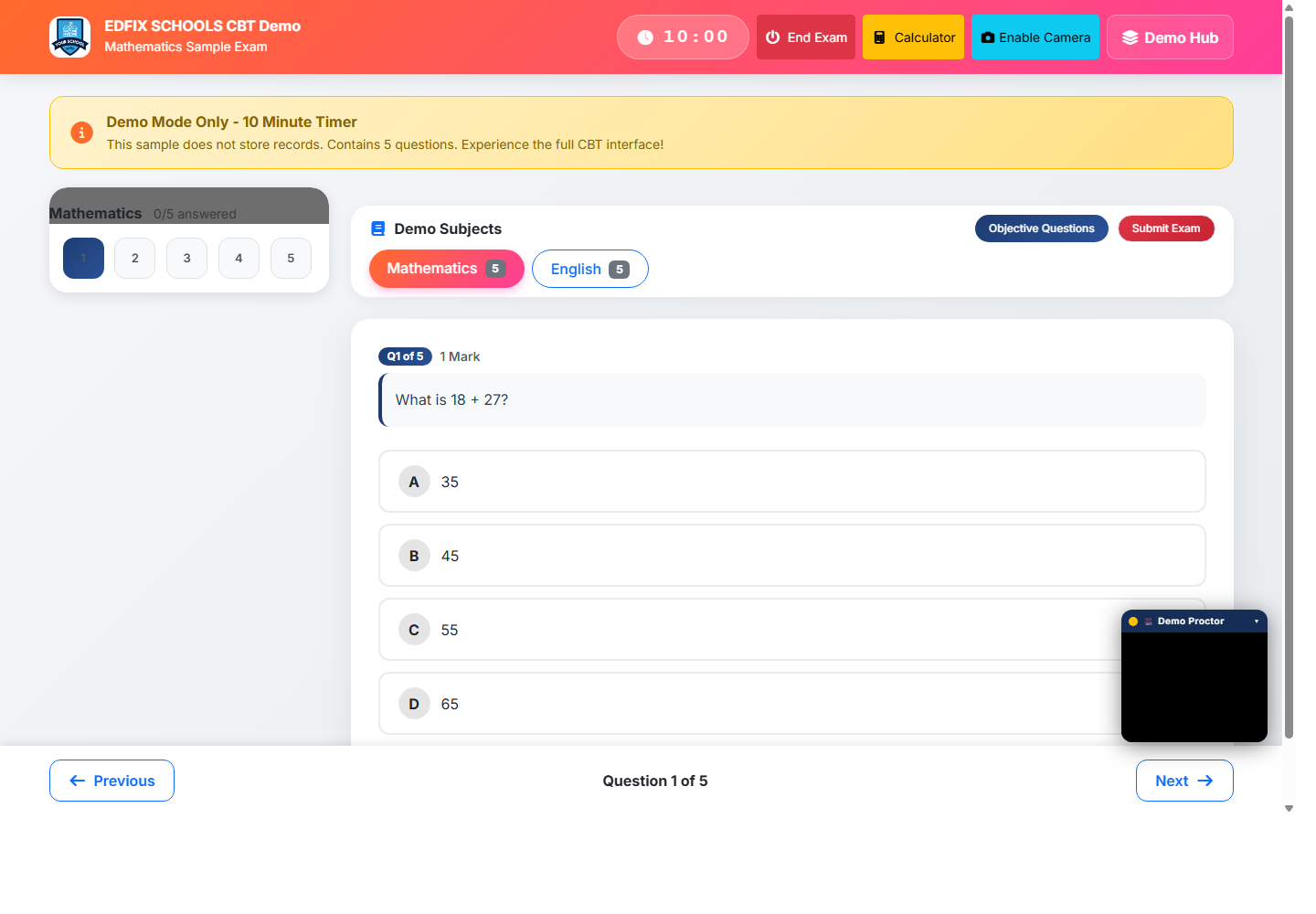 EDFIX CBT demo exam screenshot
