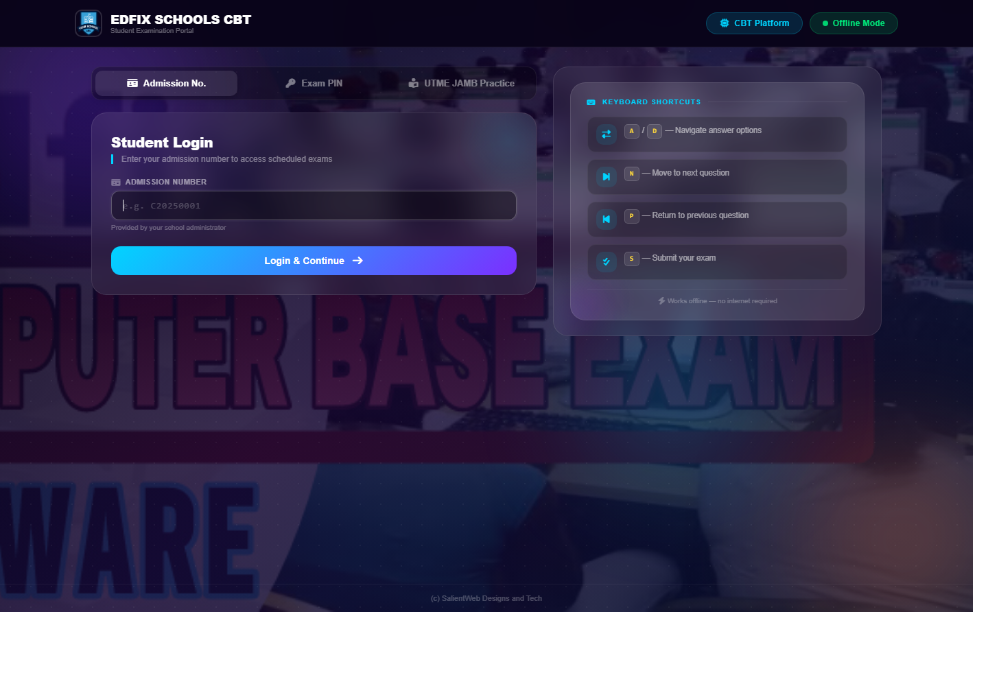 EDFIX CBT student portal screenshot